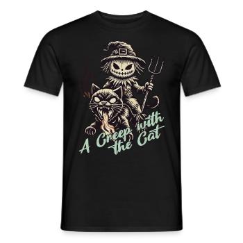 Balade effrayante avec le chat Halloween - T-shirt homme - noir - Devant - AI Model Male 178 light (178cm)