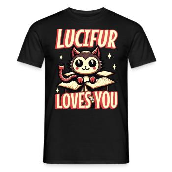 Lucifur t’aime dessin animé chat diable - T-shirt homme - noir - Devant - AI Model Male 178 light (178cm)