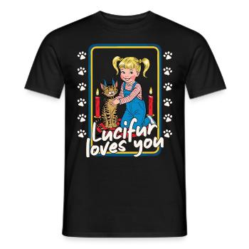 Lucifur Liebt Dich Katze Kinder - Männer T-Shirt - Schwarz - Vorne - AI Model Male 178 light (178cm)