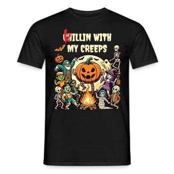Autumn fun with Halloween friends - Men's T-Shirt - black - Front - AI Model Male 178 light (178cm)
