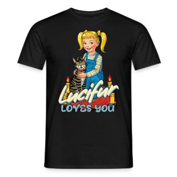 Lucifur Loves You Cat Humor - Men's T-Shirt - black - Front - AI Model Male 178 light (178cm)