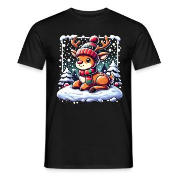 Mignon Renne Noël Hiver Neige - T-shirt homme - noir - Devant - AI Model Male 178 light (178cm)
