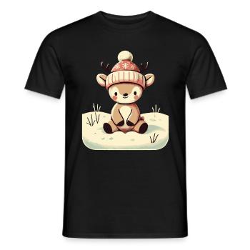 Cute Reindeer Christmas Winter Snow - Men's T-Shirt - black - Front - AI Model Male 178 light (178cm)