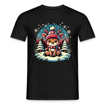 Cute Reindeer in the Snow Christmas - Men's T-Shirt - black - Front - AI Model Male 178 light (178cm)