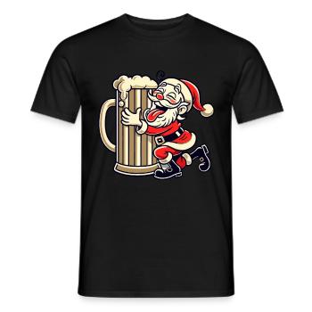 Santa Claus hugging giant beer glass - Men's T-Shirt - black - Front - AI Model Male 178 light (178cm)