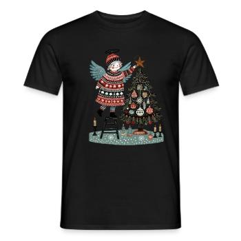 Skandinavischer Weihnachtsengel Mit Weihnachtsbaum - Männer T-Shirt - Schwarz - Vorne - AI Model Male 178 light (178cm)