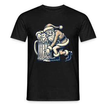 Drunk Santa Claus with beer mug - Men's T-Shirt - black - Front - AI Model Male 178 light (178cm)