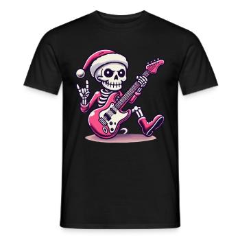 Christmas Skeleton Rock Guitarist - Men's T-Shirt - black - Front - AI Model Male 178 light (178cm)