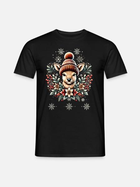 Christmas retro reindeer with cap - Men's T-Shirt - black