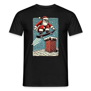 Planche à roulettes de Noël Cheminée du Père Noël - T-shirt homme - noir - Devant - AI Model Male 178 light (178cm)