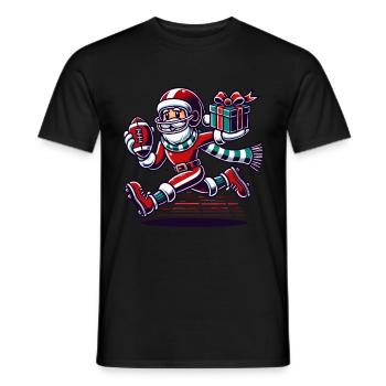 Père Noël jouant au football avec cadeau - T-shirt homme - noir - Devant - AI Model Male 178 light (178cm)