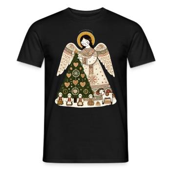 Christmas Angel with Christmas Tree - Men's T-Shirt - black - Front - AI Model Male 178 light (178cm)