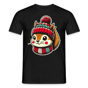 Christmas squirrel with cap - Men's T-Shirt - black - Front - AI Model Male 178 light (178cm)