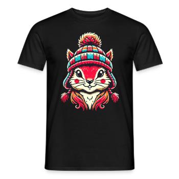 Écureuil joyeux avec chapeau d’hiver - T-shirt homme - noir - Devant - AI Model Male 178 light (178cm)