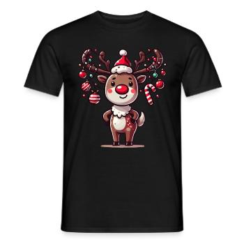 Happy Reindeer with Christmas Baubles - Men's T-Shirt - black - Front - AI Model Male 178 light (178cm)