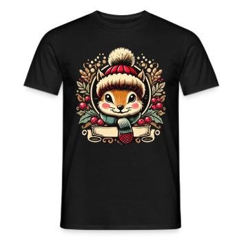 Écureuil de Noël avec chapeau et écharpe - T-shirt homme - noir - Devant - AI Model Male 178 light (178cm)