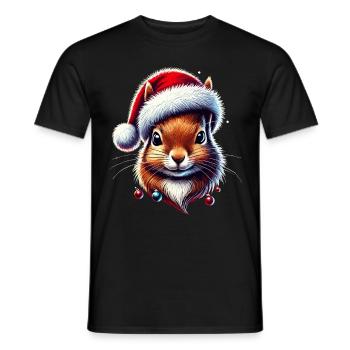 Christmas squirrel with hat - Men's T-Shirt - black - Front - AI Model Male 178 light (178cm)