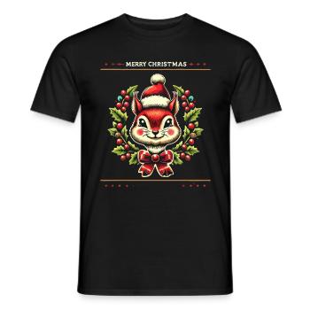 Merry Christmas Squirrel with Berries - Men's T-Shirt - black - Front - AI Model Male 178 light (178cm)