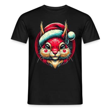 Écureuil joyeux avec un chapeau de Père Noël - T-shirt homme - noir - Devant - AI Model Male 178 light (178cm)