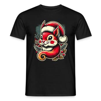 Merry Christmas squirrel with hat and - Men's T-Shirt - black - Front - AI Model Male 178 light (178cm)
