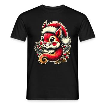 Merry Christmas squirrel with cap - Men's T-Shirt - black - Front - AI Model Male 178 light (178cm)