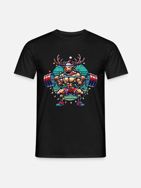 Christmas Bodybuilder Reindeer Muscle Power - Men's T-Shirt - black