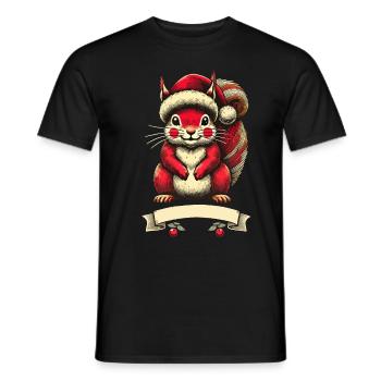 Christmas squirrel with Christmas hat - Men's T-Shirt - black - Front - AI Model Male 178 light (178cm)