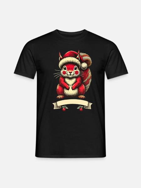Christmas squirrel with Christmas hat - Men's T-Shirt - black