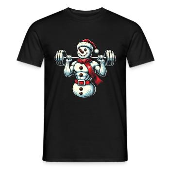 Bonhomme de neige musculaire de Noël avec haltère - T-shirt homme - noir - Devant - AI Model Male 178 light (178cm)
