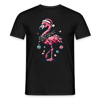 Funny flamingo with Christmas decoration - Men's T-Shirt - black - Front - AI Model Male 178 light (178cm)