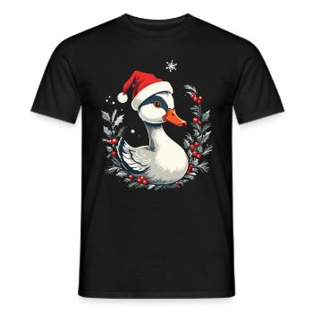 Canard de Noël avec chapeau et couronne de baies - T-shirt homme - noir - Devant - AI Model Male 178 light (178cm)