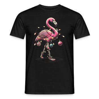 Flamant rose de Noël drôle avec des guirlandes lumineuses - T-shirt homme - noir - Devant - AI Model Male 178 light (178cm)