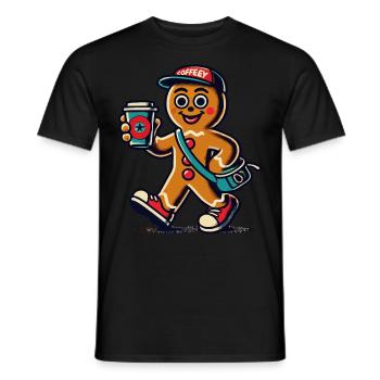 Funny gingerbread snob with coffee - Men's T-Shirt - black - Front - AI Model Male 178 light (178cm)