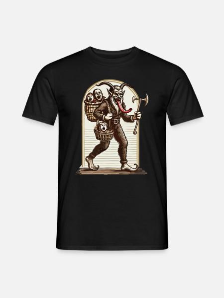 Scary Krampus with naughty children - Men's T-Shirt - black