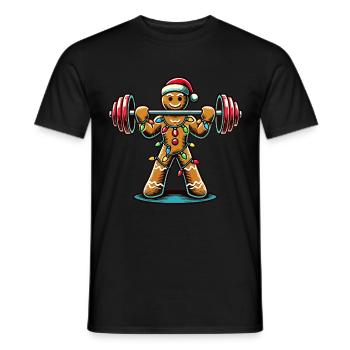 Funny Gingerbread Man Bodybuilder Christmassy - Men's T-Shirt - black - Front - AI Model Male 178 light (178cm)