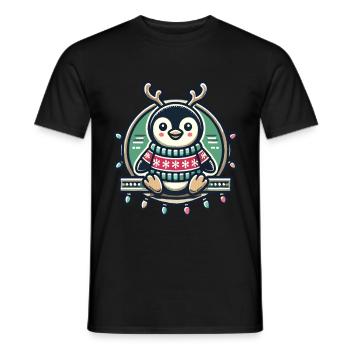 Fröhlicher Pinguin Mit Rentiergeweih Und - Männer T-Shirt - Schwarz - Vorne - AI Model Male 178 light (178cm)