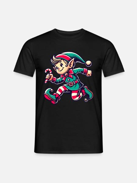 Fröhlicher Weihnachtswichtel Mit Zuckerstange - Männer T-Shirt - Schwarz