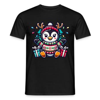 Fröhlicher Pinguin Mit Rentiergeweih Und - Männer T-Shirt - Schwarz - Vorne - AI Model Male 178 light (178cm)