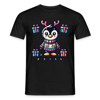 Süßer Pinguin Mit Rentiergeweih Und Geschenken - Männer T-Shirt - Schwarz - Vorne - AI Model Male 178 light (178cm)