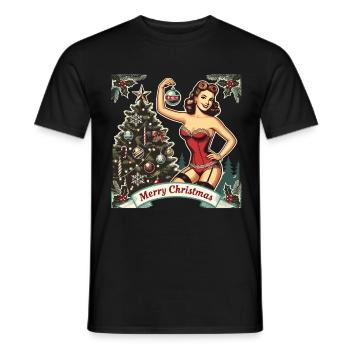 Weihnachtliches Pin-Up Retro Vintage Stil - Männer T-Shirt - Schwarz - Vorne - AI Model Male 178 light (178cm)