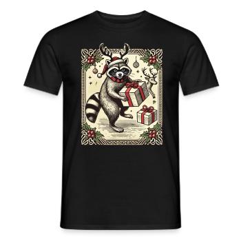 Weihnachtlicher Waschbär Mit Geschenken Und - Männer T-Shirt - Schwarz - Vorne - AI Model Male 178 light (178cm)