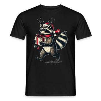 Weihnachtlicher Waschbär Mit Geschenk - Männer T-Shirt - Schwarz - Vorne - AI Model Male 178 light (178cm)