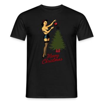 Pin-up de Noël style rétro vintage - T-shirt homme - noir - Devant - AI Model Male 178 light (178cm)