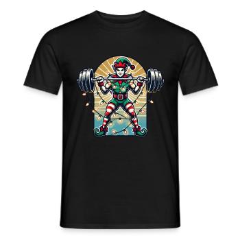 Weihnachtlicher Gym Elf Mit Hanteltraining - Männer T-Shirt - Schwarz - Vorne - AI Model Male 178 light (178cm)