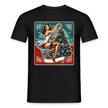 Pin-Up de Noël rétro style vintage - T-shirt homme - noir - Devant - AI Model Male 178 light (178cm)