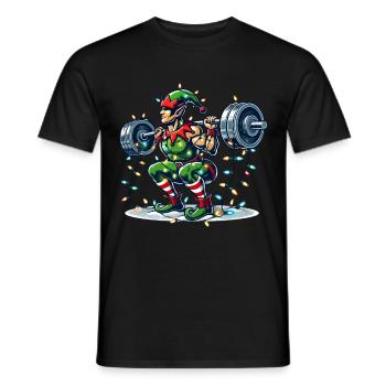 Christmas Muscle Building Elf Dumbbell Training - Men's T-Shirt - black - Front - AI Model Male 178 light (178cm)