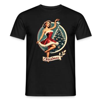 Motif pin-up rétro de Noël - T-shirt homme - noir - Devant - AI Model Male 178 light (178cm)