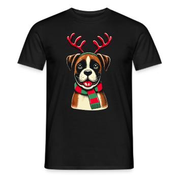 Weihnachtlicher Hund Mit Geweih - Männer T-Shirt - Schwarz - Vorne - AI Model Male 178 light (178cm)