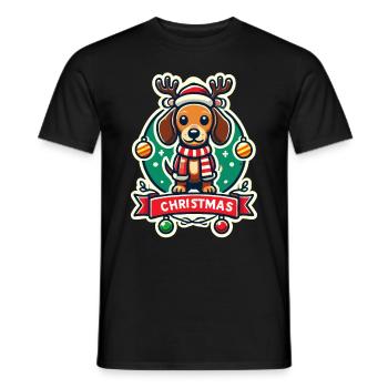 Weihnachtlicher Hund Mit Geweih Und Schal - Männer T-Shirt - Schwarz - Vorne - AI Model Male 178 light (178cm)