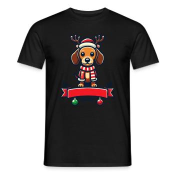 Süßer Weihnachtshund Mit Rentiergeweih - Männer T-Shirt - Schwarz - Vorne - AI Model Male 178 light (178cm)